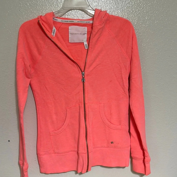 Victoria's Secret Tops - Victoria’s Secret zip up hoodie fluorescent hot pink sz XS (b1)